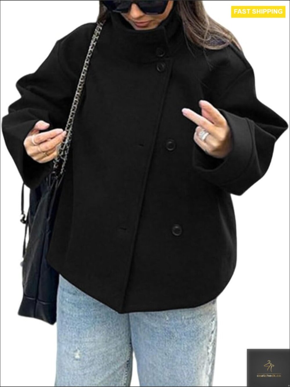 Crop Pea Coat Wool Blend Winter Loose Casual Short Jacket Outwear